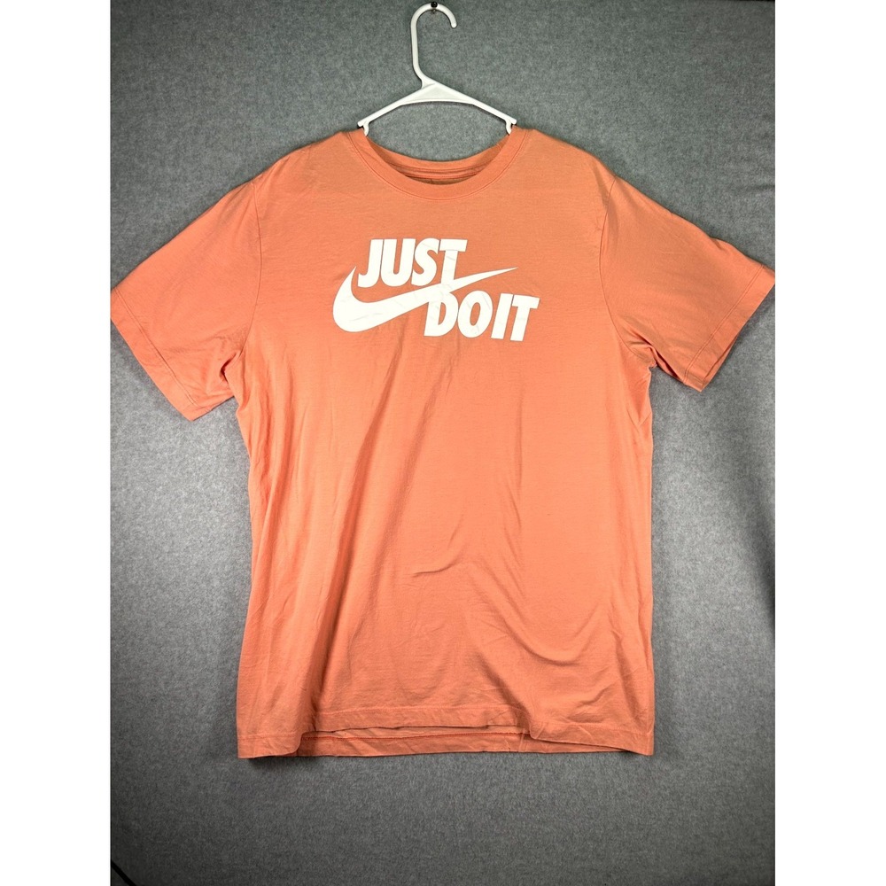 Nike T Shirt Mens Large Orange Just Do It Graphic Print Cotton Crew Neck Summer